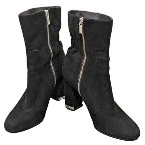 Michael Michael Kors Ankle Booties 9 Black Suede Zip 3"Block Heel V. Good